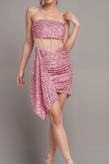 SEQUIN MESH RUCHED MINI DRESS