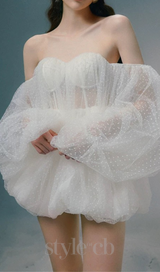 winni strapless mesh mini dress in white