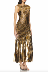 jennifer Hot stamping pleated sleeveless maxi dress