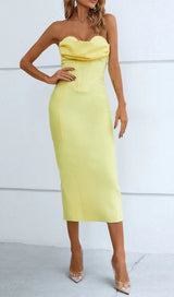 PATCHWORK STRAPLESS BANDAGE DRESS