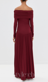 sara bodycon strapless long sleeve maxi dress in burgundy