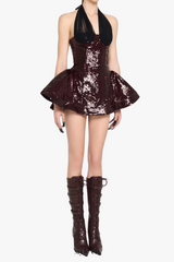 giselle sequin halter mini dress in merlot