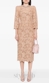 Acotas Lace Crystal-embellished Midi Dress in Nude