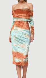 adelaide ruched velvet strapless midi dress in green brown