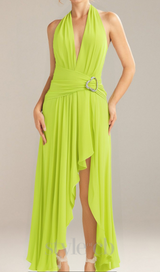 maéva halter neck slit plunge neck maxi dress in green