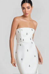 BANDEAU EMBELLISHED MIDI DRESS IN WHITE