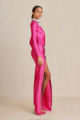 CRYSTAL FLOWER CUTOUT RUCHED DRESS