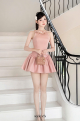 crystal embellished vest mini dress in pink