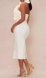 flower bandage midi dress in white