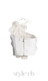 WHITE ANDIA FLOWER EMBELLISHED CROP TOP