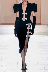 victoria cut out bow mini dress set in black