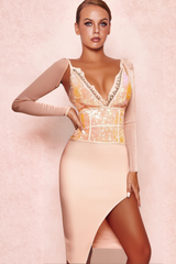 SEQUIN IRREGULAR MIDI DRESS IN PINK