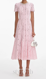 Lace Embellished Midi Dress in pink