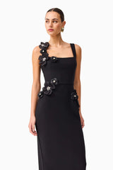 sabrina 3d flower Midi Dress in Black