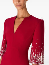 biela v-neck crystal-embellished midi dress in red