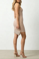 maud Square Crystal-embellished Mesh Mini Dress in apricot