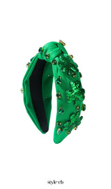 Green Diamond-Encrusted Clover Headband