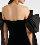 julie bow Off-shoulder mini dress in black