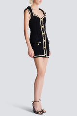 amanda black Tweed mini dress with pearl trim