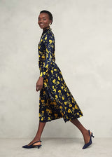 sophia floral shirt midi dress in navy yellow
