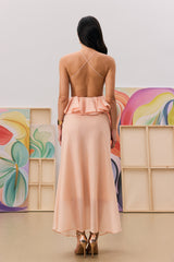 aurora Halter Neck Ruffle Maxi Dress in pink