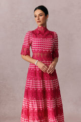 simona Embroidered Lace Midi Dress in red