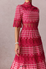 simona Embroidered Lace Midi Dress in red