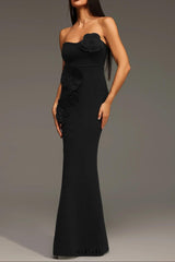 black heloise Flowers Slit strapless Bandage Maxi Dress