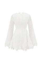Flower embroidery hollow mini dress in white