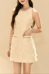 pandora Feathery Sleeveless A-line mini Dress in beige