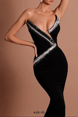 tiffany off-shoulder Rhinestone maxi dress in black