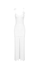 WHITE FLORAL SUSPENDER MAXI DRESS