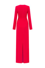 hilary red padded shoulder crystal embellished straight maxi dress