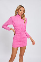 crystal embellished ruched bodycon mini dress in pink