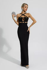 jocelyn Bowknot-Side Bandage Strapless maxi Dress in black