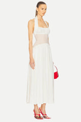 hilary Halter Neck Ruffle Maxi Dress in white