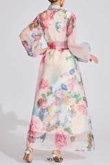 vivien pink floral Printed lantern sleeve Maxi Dress