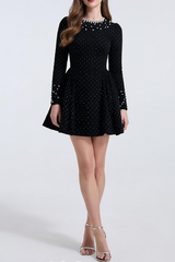 sheila black Beaded rhinestone-embellished flared mini dress