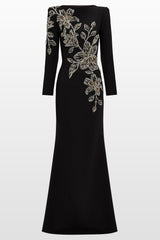monica rhinestone Orchid Floral-Embellished Maxi Dress in black