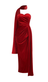 Enye Velvet Flower Maxi Dress in red