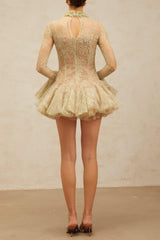 Green Embroidered Flared Mini Dress