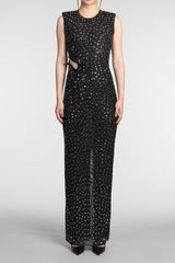 xaviera Square Rhinestone maxi Dress in black