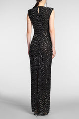 xaviera Square Rhinestone maxi Dress in black