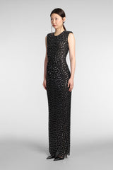 xaviera Square Rhinestone maxi Dress in black
