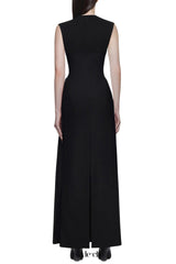 kelly Interlock pleated Knit maxi dress in black