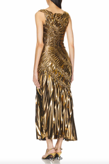 jennifer Hot stamping pleated sleeveless maxi dress