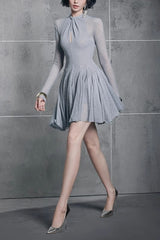 Long Sleeve Mini Dress In Grey
