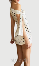 asymmetric polka dot mini dress in white