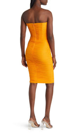 STRAPLESS CORSET MIDI DRESS IN ORANGE