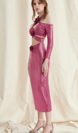 alva Lowen Flower Cutout Sequin Maxi Dress In rose Pink